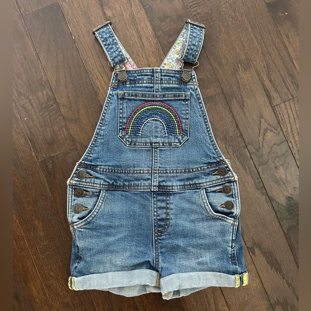 Mini Boden Denim Overalls with Rainbow Embroidery, size 4/5